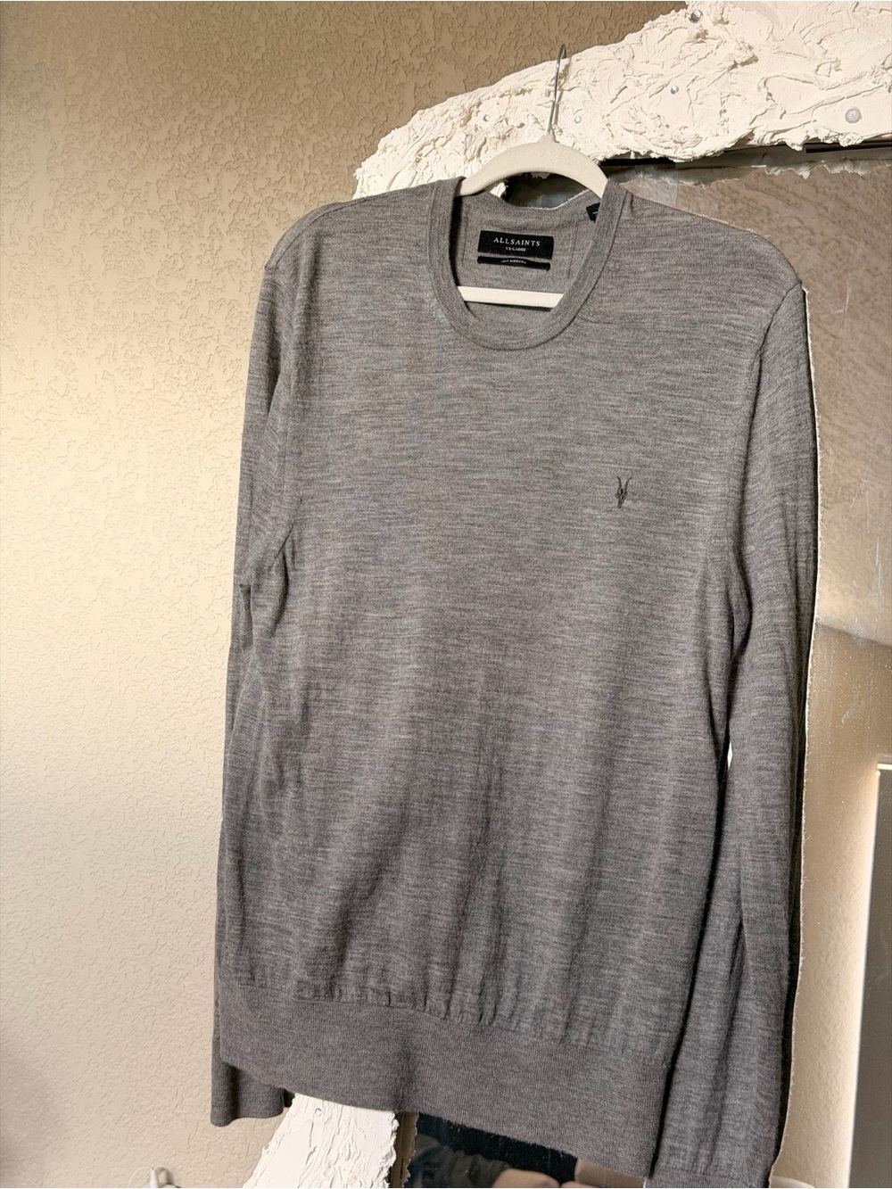All Saints Grey Crewneck Merino Blend Sweater
